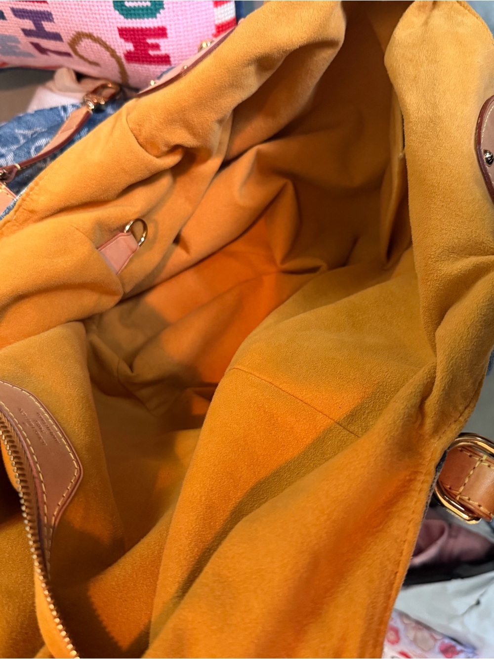 Louis Vuitton Blue Monogram Denim Shoulder XL Hobo with Tan Trim - Picture 8 of 8